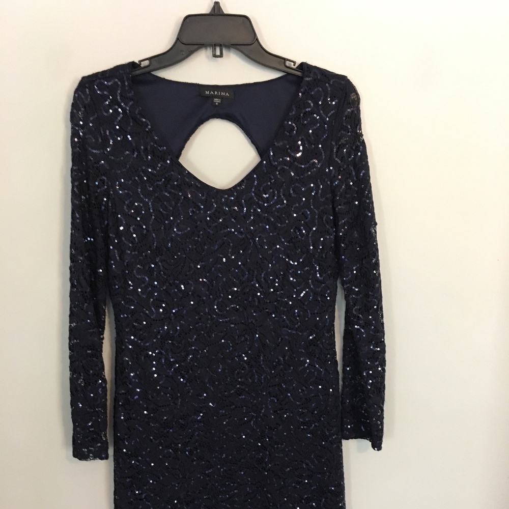 Marina Size 8 Navy Beaded Cocktail Dress